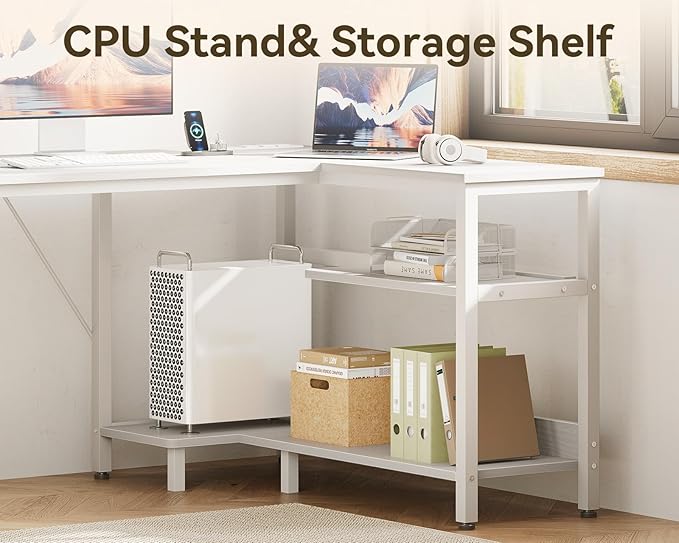 Casaottima L Shaped Desk with Drawers & File Cabinet, Reversible White Computer - Image 5