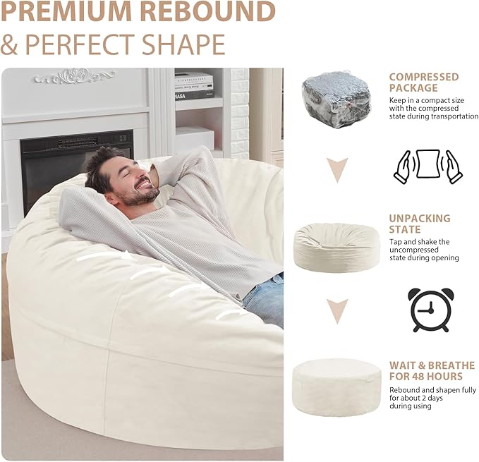 6FT Bean Bag Chair, Large Bean Bag Chairs - Image 6