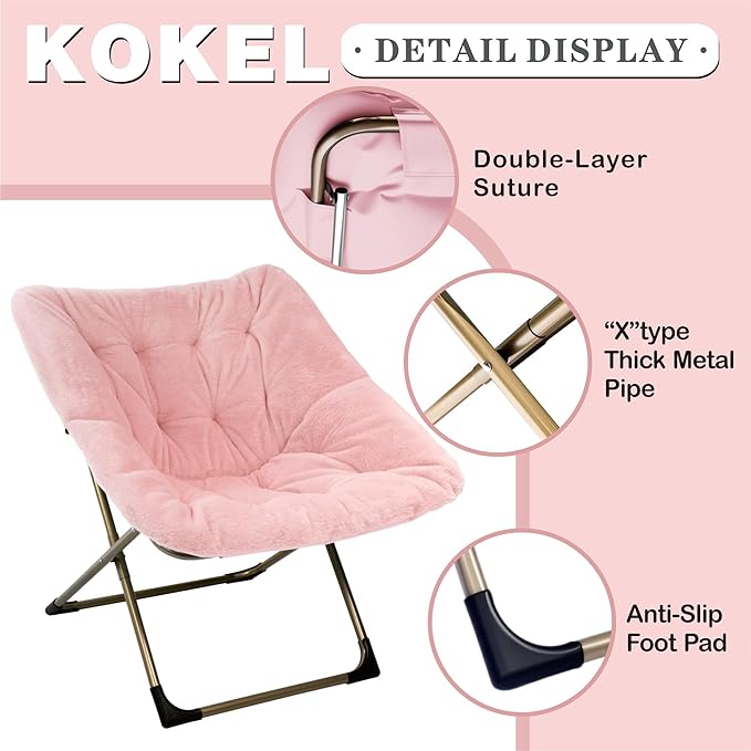 Kokel Plush Folding Chair and Ottoman Padded Metal Frame Living Room Chair - Image 4