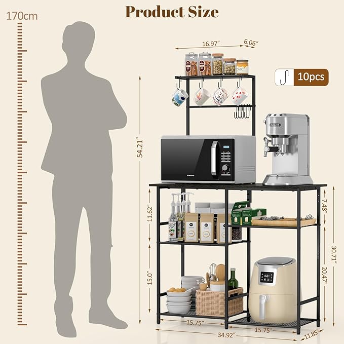 Baker's Rack for Kitchen with Storage, Microwave Stand with Adjustable Shelves - Image 2