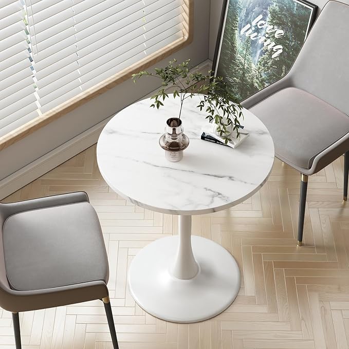 White Round Table Modern Dining Table Marble Texture Tulip Round Kitchen Table - Image 5