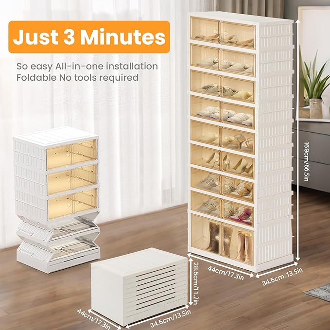 Foldable Shoe Organizer Storage Box, Portable Extra Large Folding Shoe Rack - Image 2