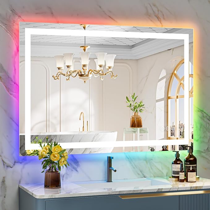 40x24 Inch RGB LED Bathroom Mirror Front Light and RGB Backlit Lighted Vanity by YEELAIT