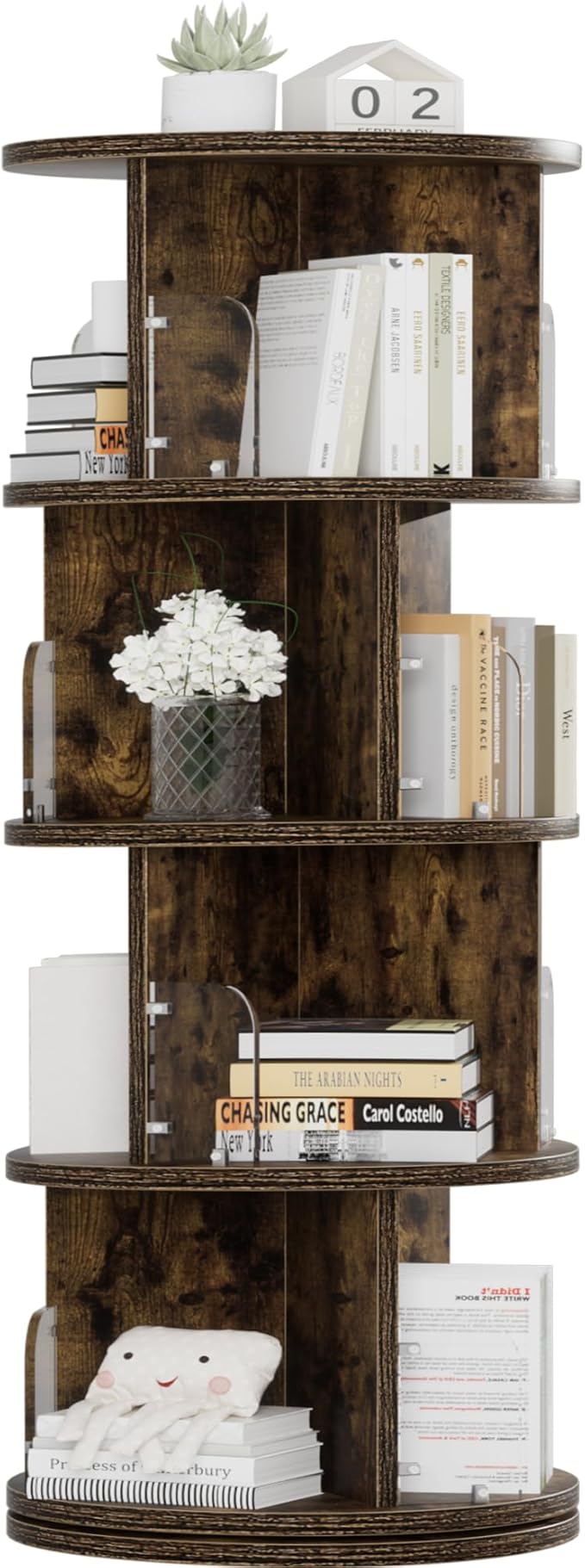 VECELO 4 Tier Revolving Bookshelf Tower, 360° Display Floor Standing Storage by VECELO