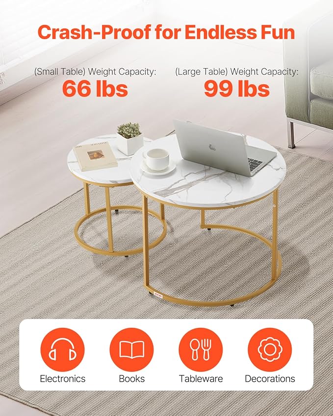 VEVOR Nesting Tables, Coffee Table Set of 2, 27.6 inch Round Coffee Table - Image 7