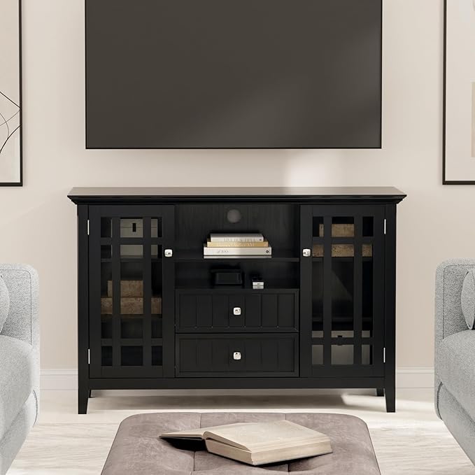 SIMPLIHOME Bedford Solid Wood 53 inch Wide Transitional TV Media Stand in Black - Image 2