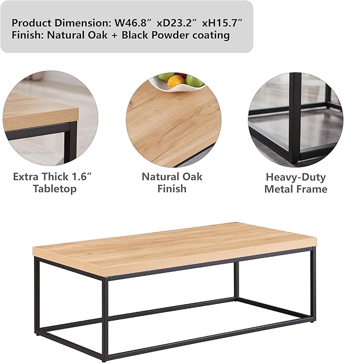 CENSI 47-Inch Natural Oak Accent Coffee Table/Center Table - Image 5