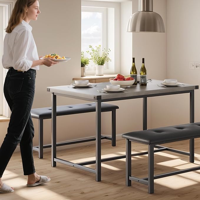 3 PSC Dining Table Set with 2 Upholstered Benches and 1 Table - Image 2