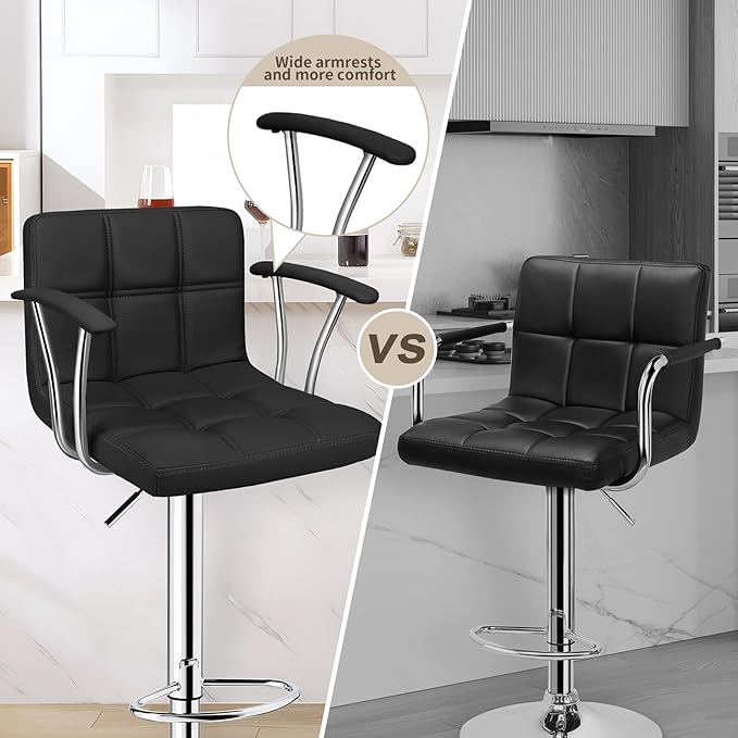 Bar Stools Set of 2, Armrest Adjustable Swivel Barstools - Image 4
