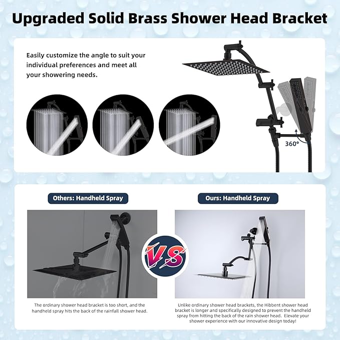 Hibbent All Metal 8'' Rainfall Shower Head, Shower Head Combo, High Pressure - Image 2