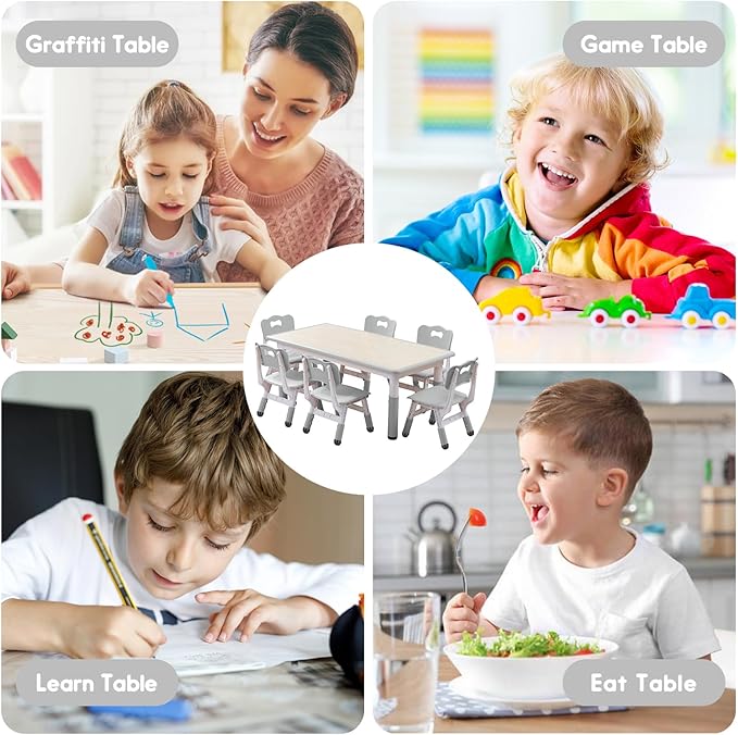 Kids Table and Chairs Set, Height Adjustable Desk - Image 5