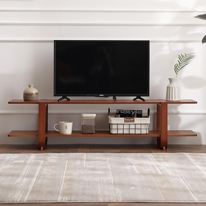 Welnow Bamboo TV Stand for Up to 65 Inch, Mid Century Modern Entertainment - Image 9