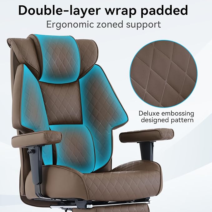 Big and Tall Office Chair with Footrest, PU Leather High Back Executive Office - Image 4