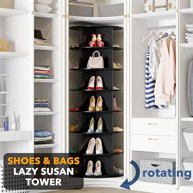 SpaceAid Black 7-Tier Spinning Rotating Shoe Rack Organizer, Shoe Display Tower - Image 4