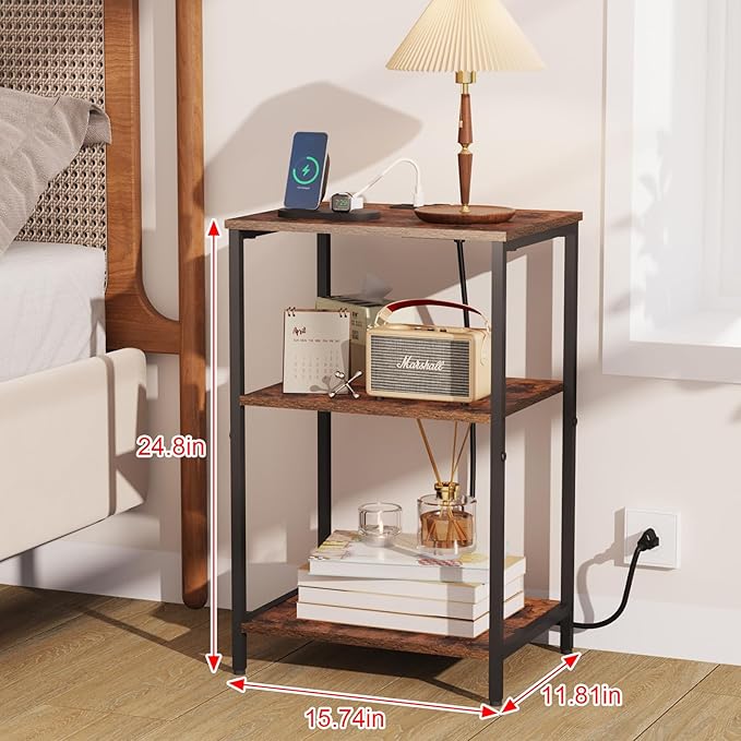 X-cosrack Side Table with Charging Station, End Table with USB Ports and Outlets - Image 3