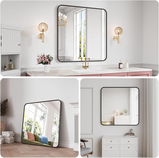 Koonmi Bathroom Mirror, 36X36 Inch Black Metal Framed Mirror - Image 3