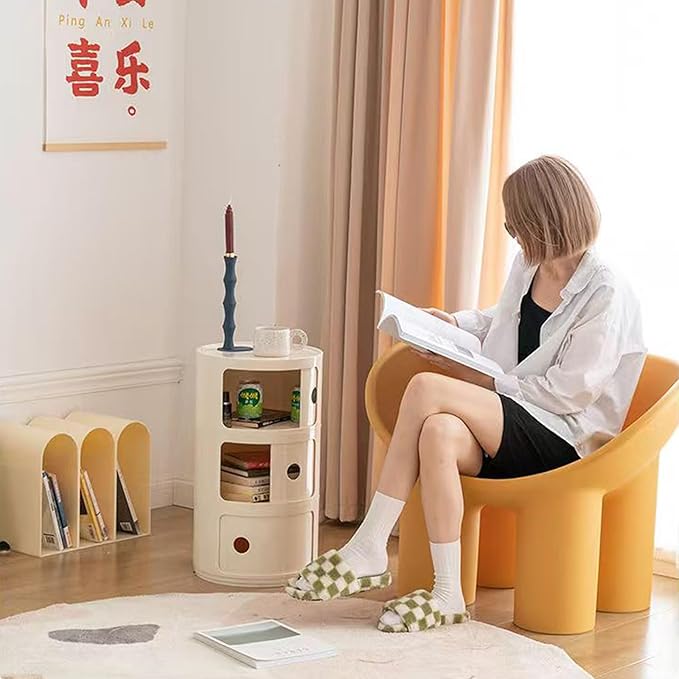 3 Tier Round Nightstand with Drawer, Living Room - Image 3