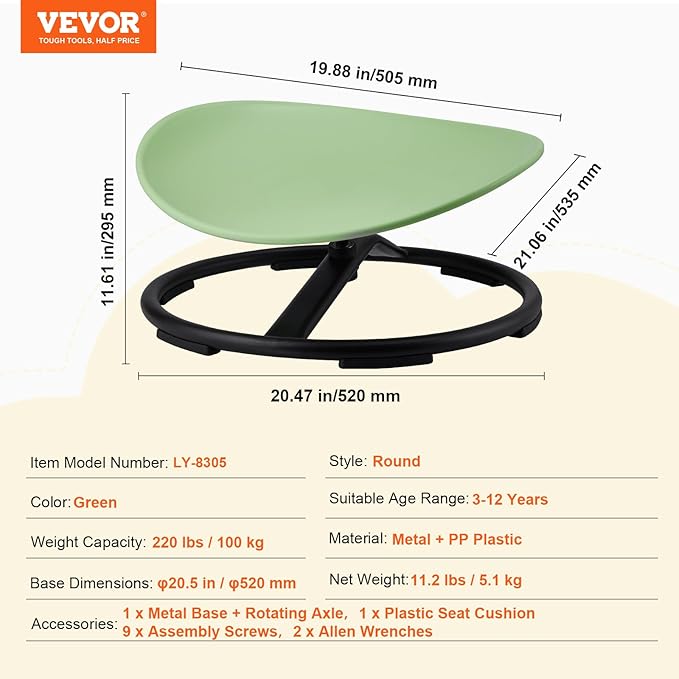 VEVOR Kids Swivel Chair, 220 LBS Capacity, Sensory Spinning Chair, Autistic - Image 9
