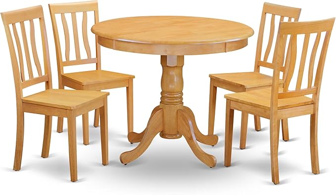 East West Furniture ANTI5-OAK-W 5 Piece Dining Room Table Set Includes a Round by EastWestFurniture