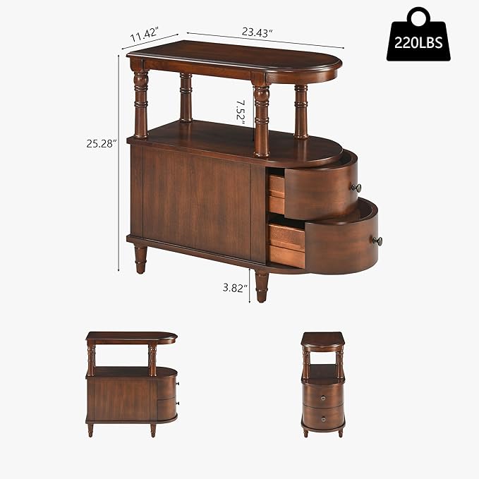 2 Set of Wood End Table with 2 Drawers and Storage Shelf, Narrow Sofa Side Table - Image 2