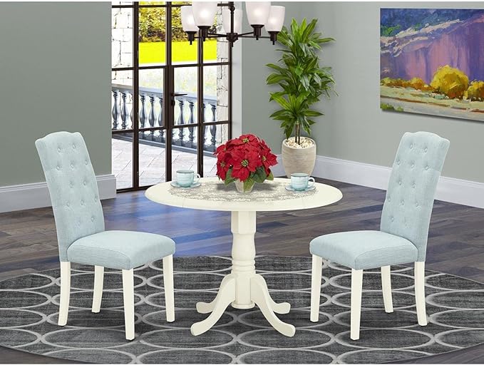 East West Furniture DLCE3-WHI-15 3 Piece Dining Table Set Contains a Round - Image 2