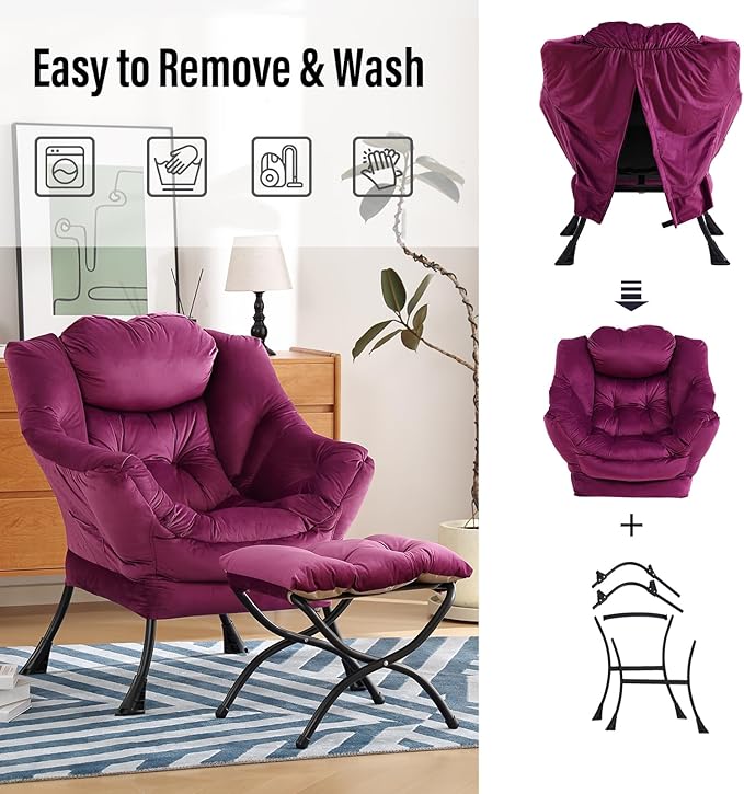Lazy Chair with Ottoman, Modern Chair with Folding Footrest, Lounge Accent Chair - Image 5