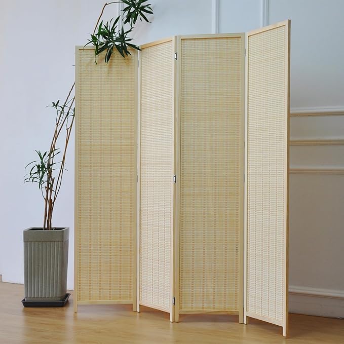 4 Panel Room Divider and Folding Screen Room Divider, Bamboo Room Divider Screen by Furnnylane