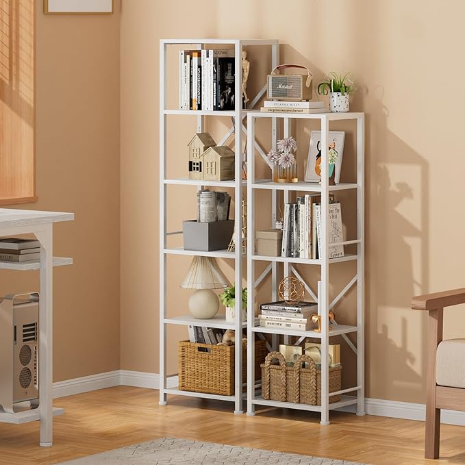 Furologee White Tall Bookshelf, Narrow Bookcase - Image 7