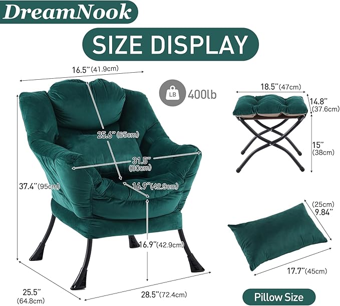 Lazy Chair with Ottoman, Modern Accent Chair with Lumbar Pillow, Comfy Chairs - Image 2