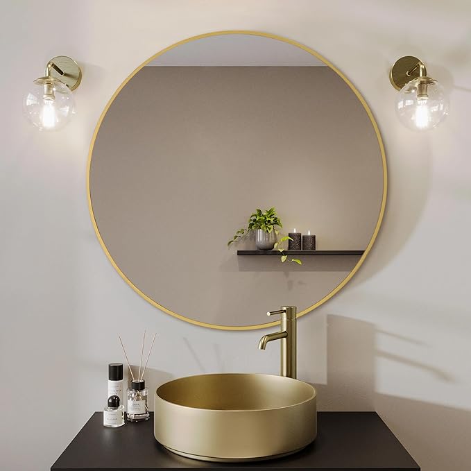 Gold Round Mirror, Bathroom 24 Inch Vanity Wall Mirror, Modern Circle Mirror - Image 3