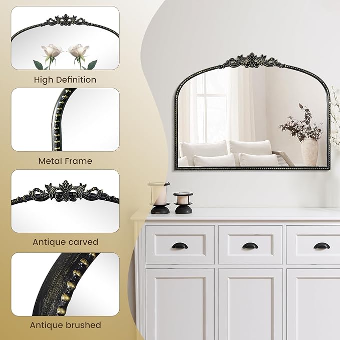 WallBeyond Black Antique Arched Vintage Wall Mirror, 24x32 Inch, Iron Frame - Image 8