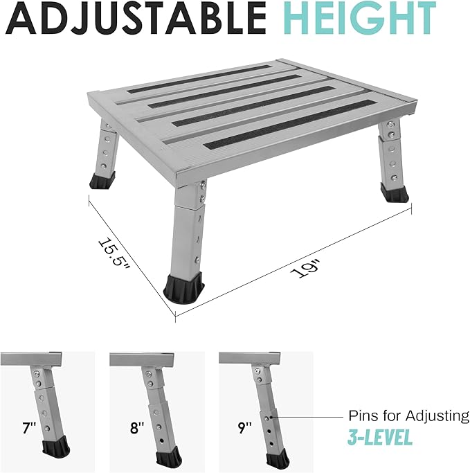 Adjustable Height Aluminum RV Step, Stable Foldable Platform Step Stool - Image 2