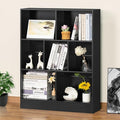 YAHARBO Black 7 Cube Bookshelf, 3 Tier Modern Horizontal Bookcase, Wooden Low by YAHARBO