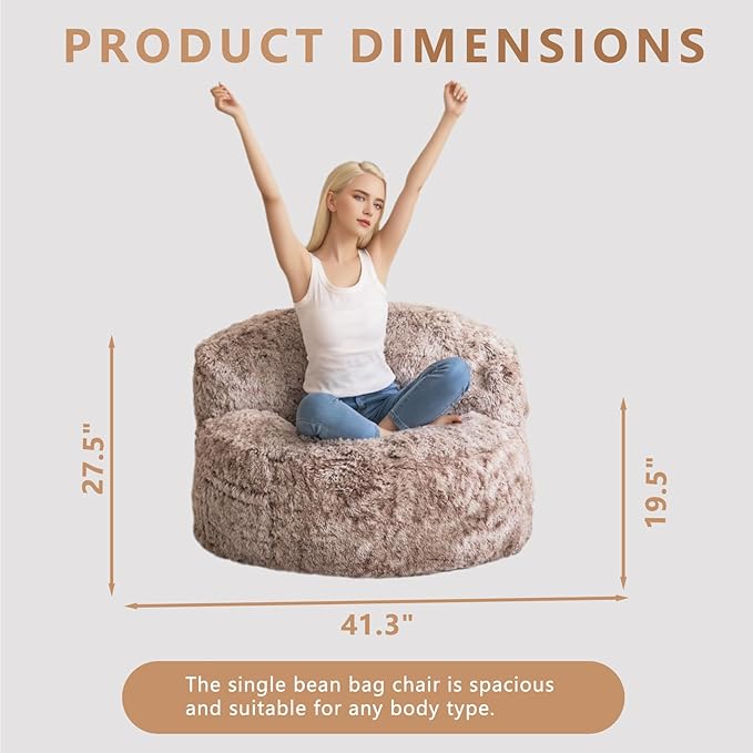 BYBYME Giant Bean Bag Chair, Faux Fur Bean Bag Couch - Image 2