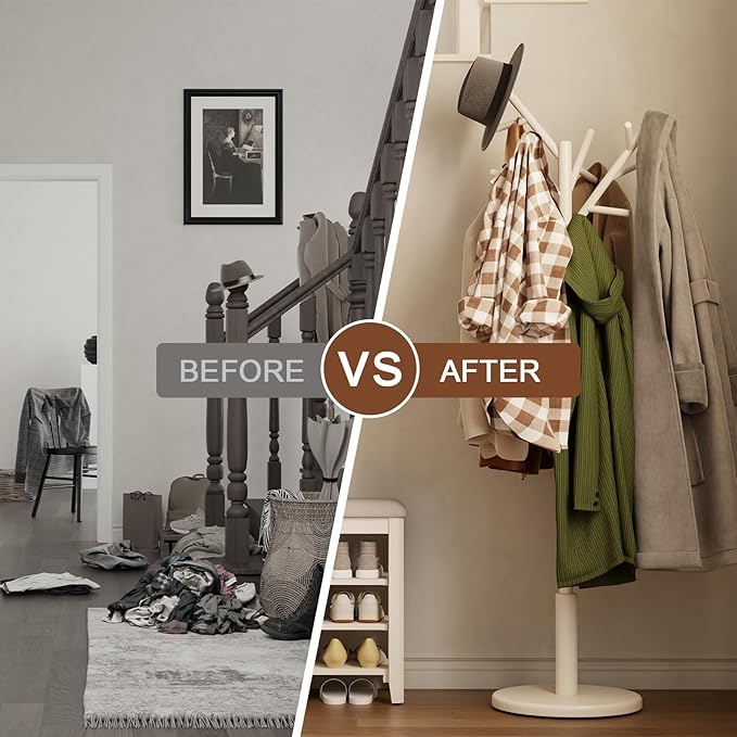 Coat Rack, Solid Wood Coat Rack Freestanding - Image 8