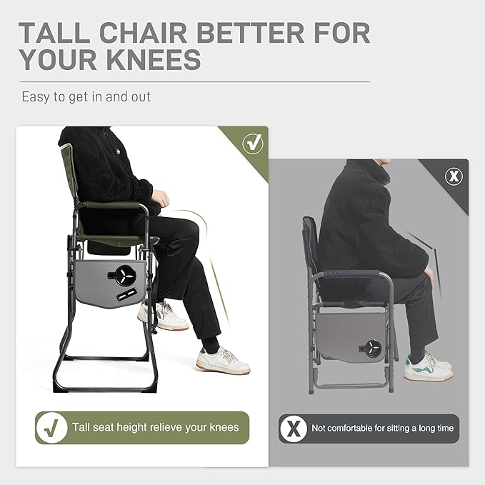 EVER ADVANCED Portable 30.7" Seat Height Tall Folding Camping Chair Directors - Image 3