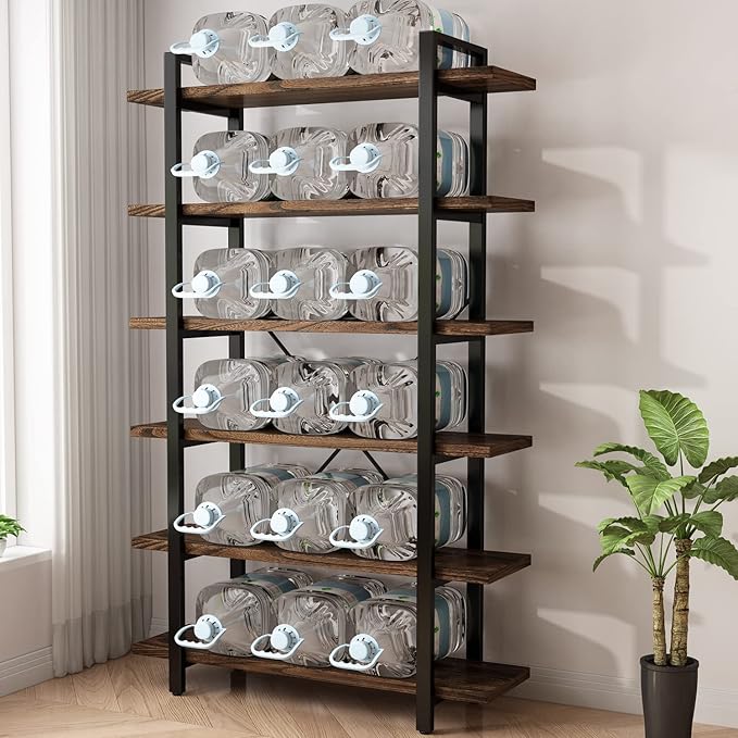 Solid Wood Bookcase and Book Shelves Wood and Metal Shelving Unit 6 Tier - Image 4