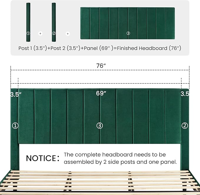 SHA CERLIN King Bed Frame/Velvet Upholstered Platform Bed Frame - Image 8