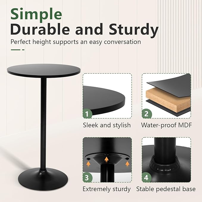 FDW Pub Table 40 Inch Height Cocktail Table Round Bistro Bar Table - Image 6