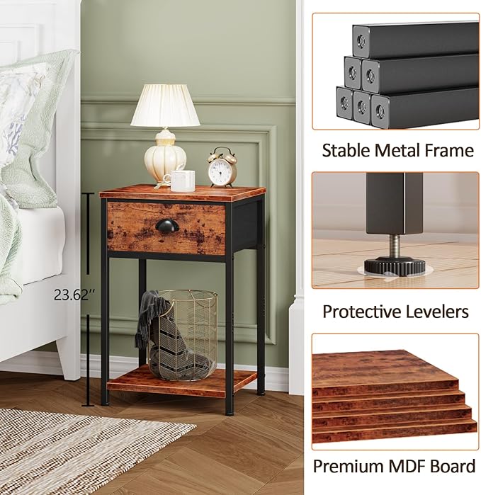 Furologee Nightstands Set of 2, Industrial End Table - Image 4