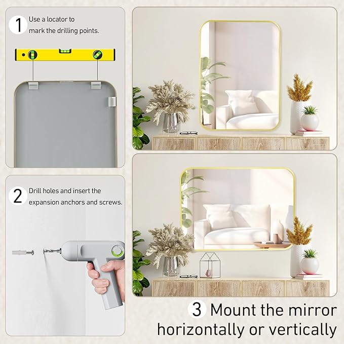 22x30 Inch Bathroom Mirror for Wall, Matte Gold Framed Rectangle Mirror - Image 8