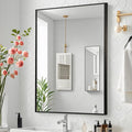 Black Bathroom Mirror, Matte Black Mirror, Metal Frame Square Corner Vanity by JENBELY