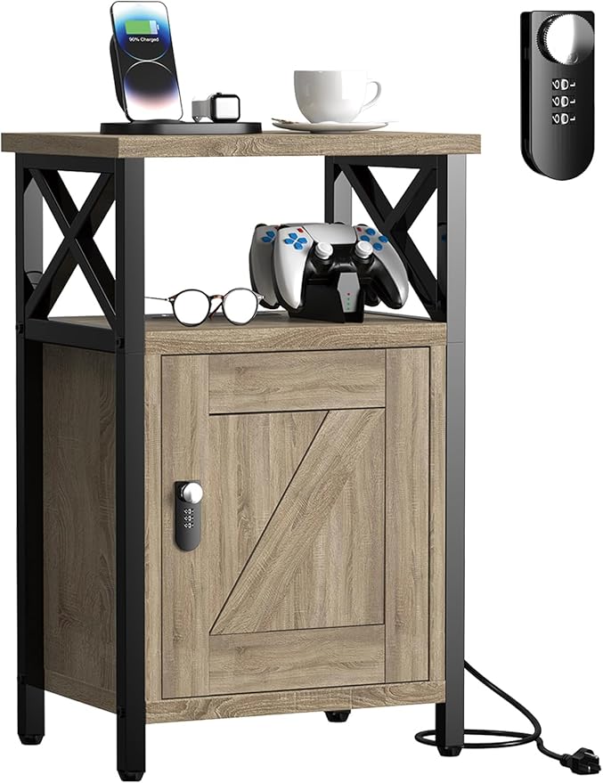 Wooden Nightstand with Lock, Bed Side Table with Drawers, Bedside Table with by Home