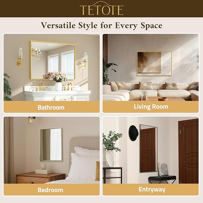 TETOTE Brushed Gold Bathroom Mirror - Image 7