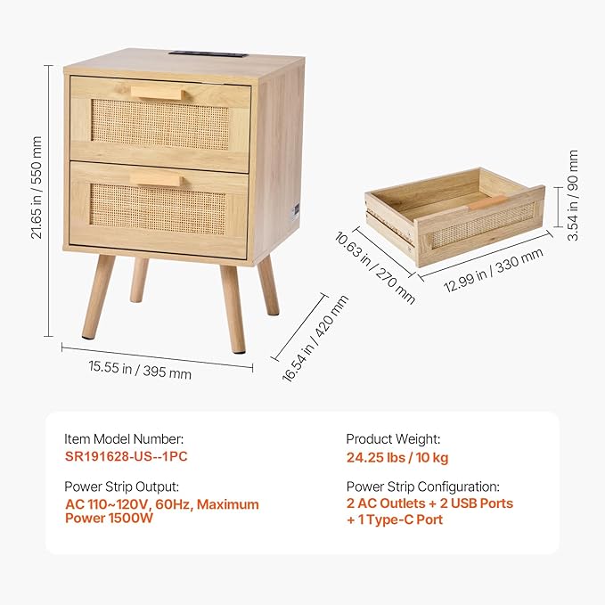 VEVOR Rattan Nightstand, Boho Bedside Table - Image 3