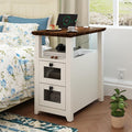 Farmhouse XXL End Table with Charging Station, Narrow Side Table with USB Ports by HDDDZSW