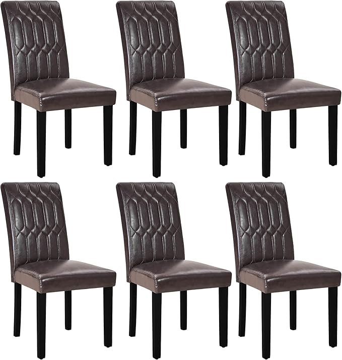 VECELO Upholstered Dining Chairs Set of 6, Modern PU Leather Accent Parsons by VECELO