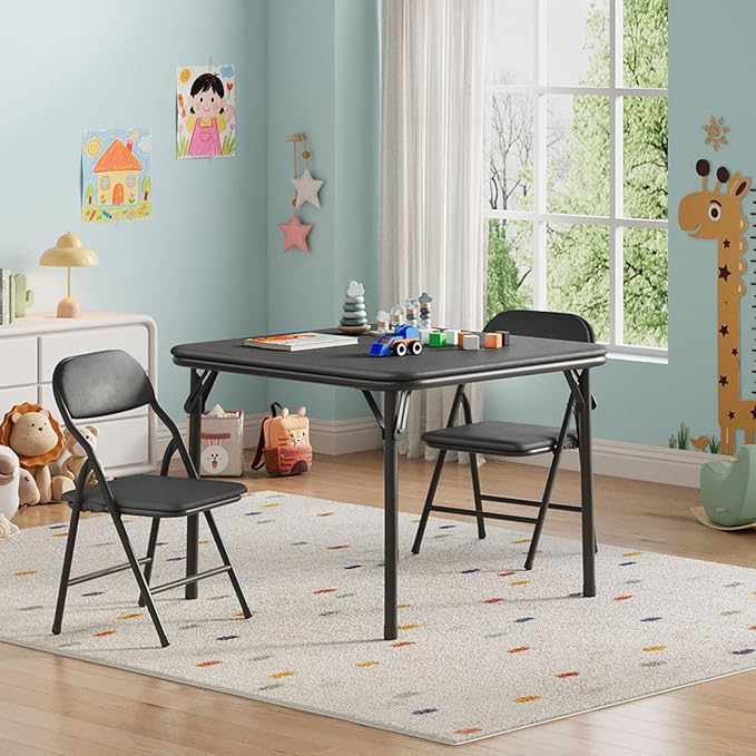 IDEALHOUSE 3 Piece Folding Kids Table and Chairs Set, Children Activity Table by IDEALHOUSE