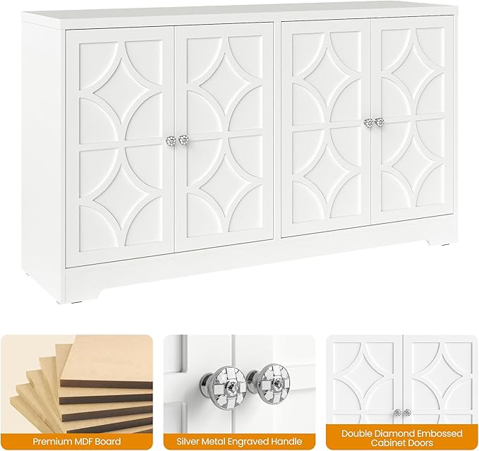 Sideboard Buffet with 4 Doors, Mid-Century Sideboard Cabinet with Adjustable - Image 6