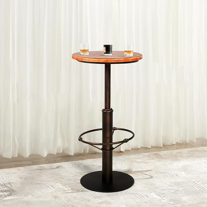 Topower Industrial Pub Table 19.7" Round Solid Pine Wood Top 42.2" Height Bar - Image 6